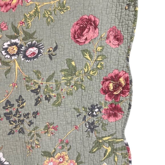 Pem America Green Floral Cottage French Country Farmhouse Quilt & Sham Set Twin - Picture 3 of 7